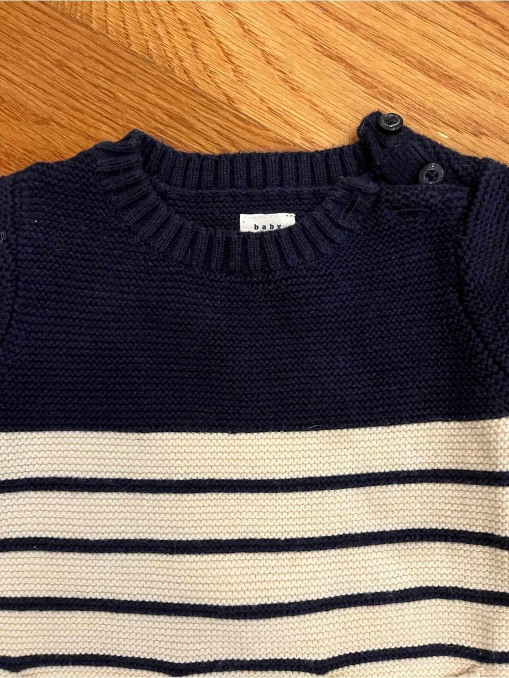 BABY GAP - Striped Knit Baby One-Piece Romper in Navy and Cream